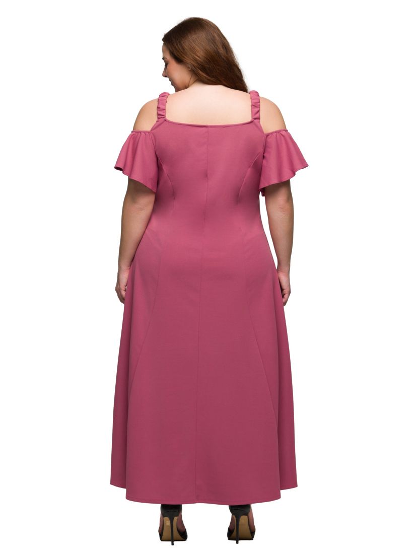 Plus Size Cold Sholder Ruffle Sleeve A Line Maxi Dress