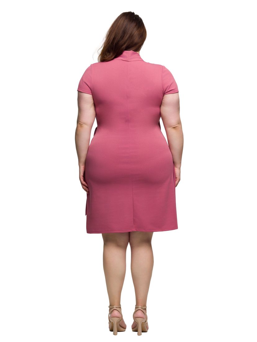 Plus Size Mandarin Collar Knee Length Wrap Dress