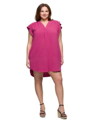 24seven Comfort Apparel Women's Plus Size V Neck Cap Sleeve Knee Length Pocket Dress, 3X
