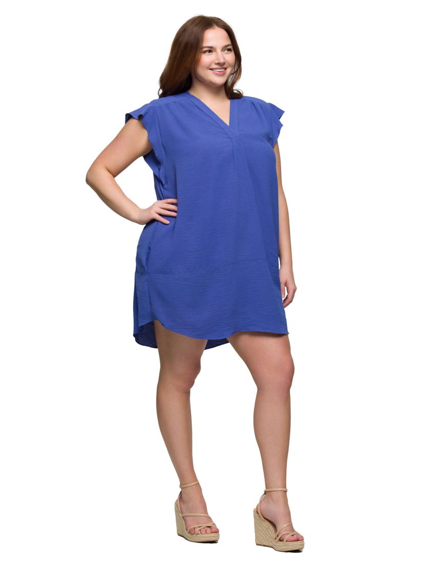 Plus Size V Neck Cap Sleeve Knee Length Pocket Dress