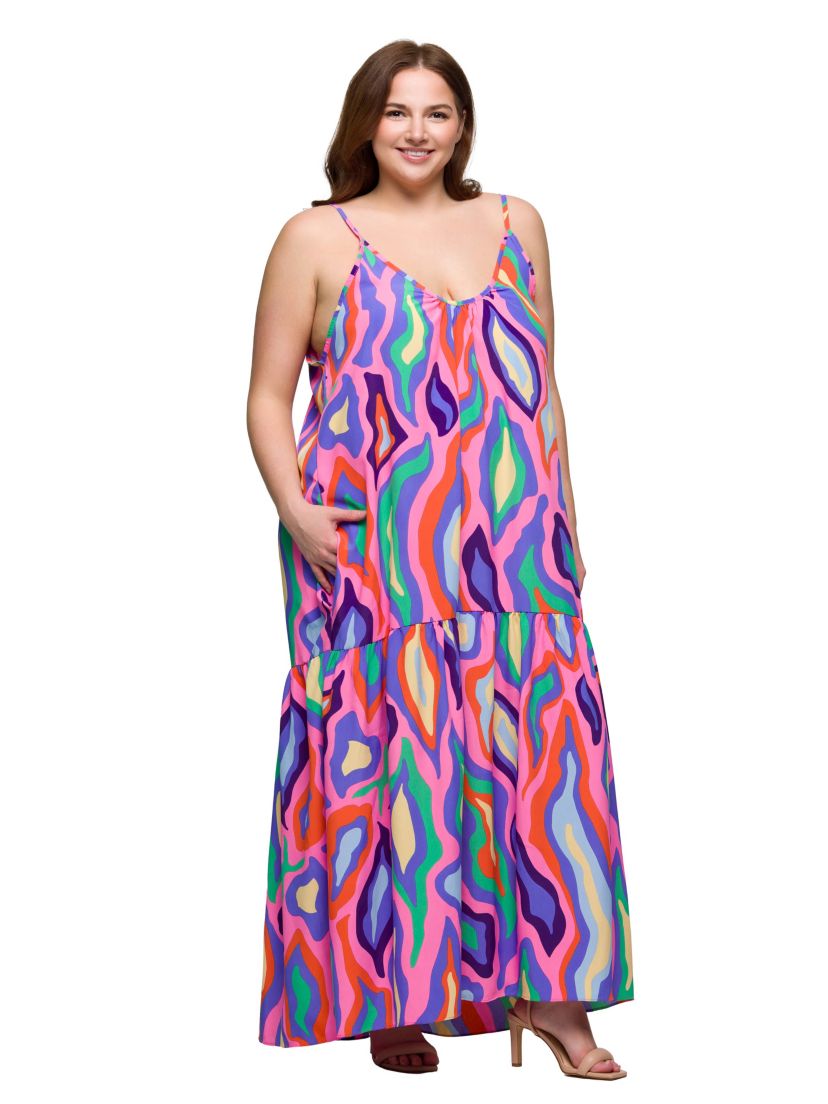 Plus Size Multicolor Lightweight Spaghetti Strap Pocket Maxi Dress