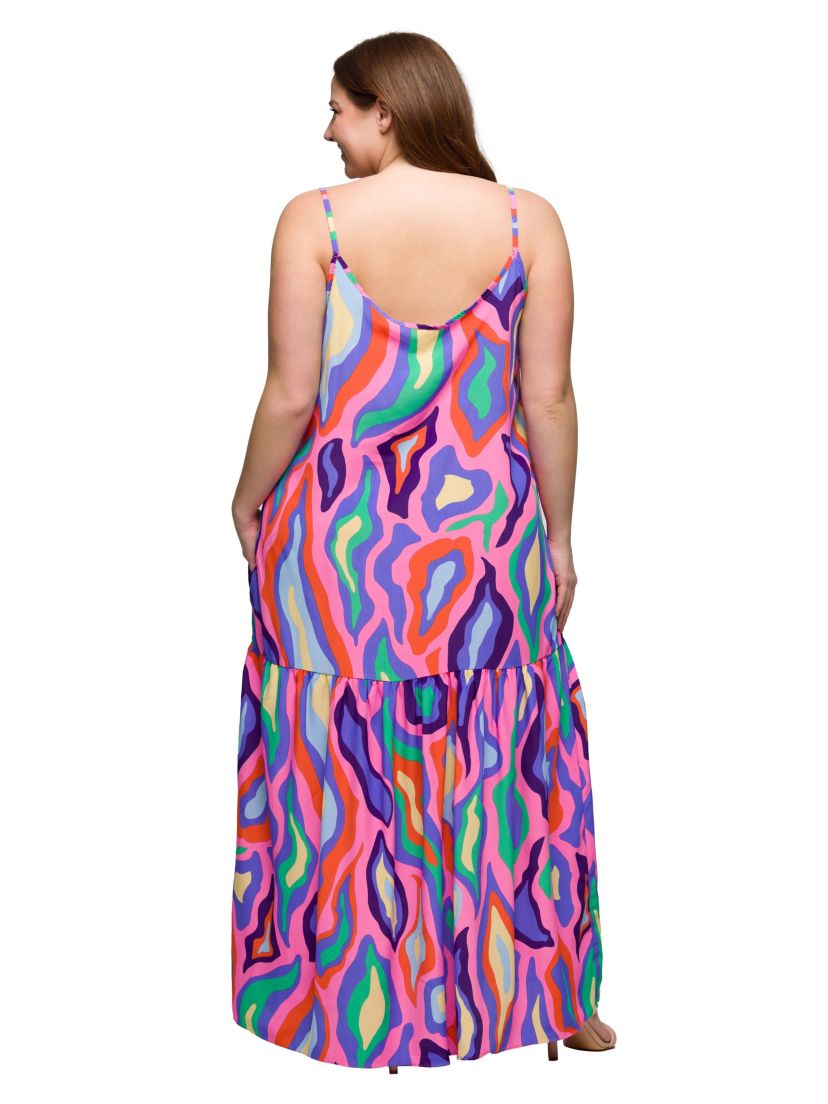Plus Size Multicolor Lightweight Spaghetti Strap Pocket Maxi Dress
