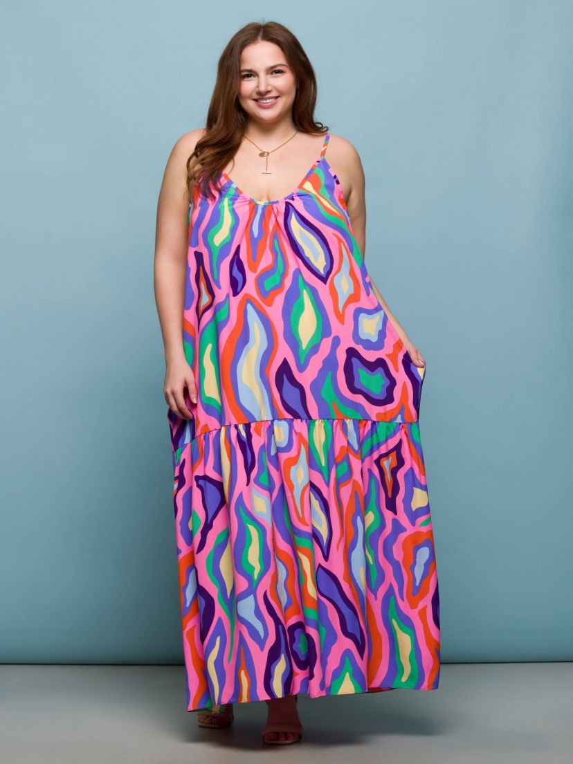 Plus Size Multicolor Lightweight Spaghetti Strap Pocket Maxi Dress