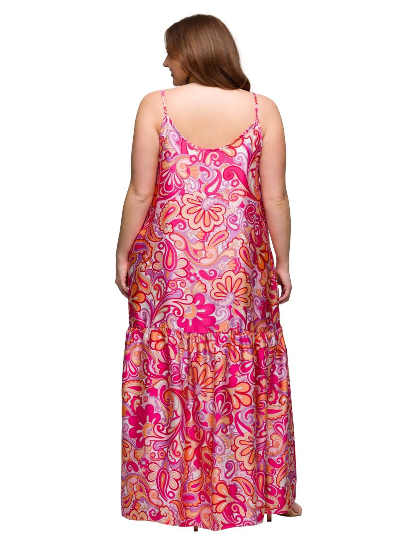 Plus Size Pink Print Lightweight Spaghetti Strap Pocket Maxi Dress