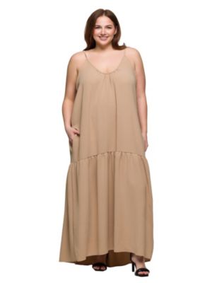 24seven Comfort Apparel Women's Plus Size Lightweight Spaghetti Strap Pocket Maxi Dress, 2X