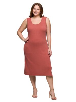 24seven Comfort Apparel Women's Plus Size Fitted Sleeveless Side Slit Midi Dress
