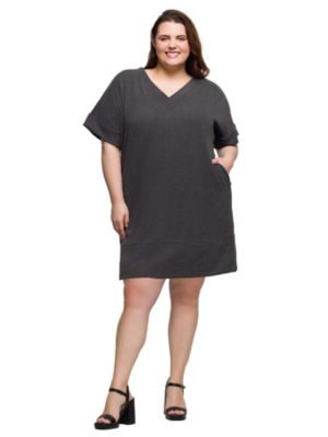 24seven Comfort Apparel Women's Plus Size V Neck Loose Fit Short Sleeve Pocket T-Shirt Dress, Black, 3X