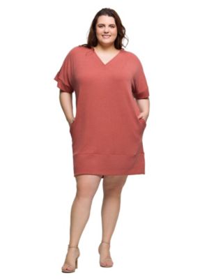 24seven Comfort Apparel Women's Plus Size V Neck Loose Fit Short Sleeve Pocket T-Shirt Dress, 3X
