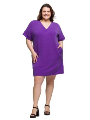24seven Comfort Apparel Women's Plus Size V Neck Loose Fit Short Sleeve Pocket T-Shirt Dress