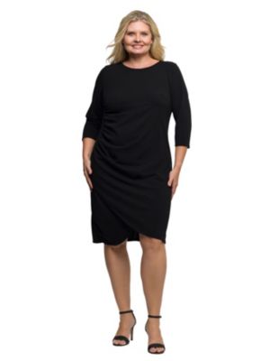 24seven Comfort Apparel Womens Plus Size Three Quarter Sleeve Ruched Tulip Hem Mini Dress