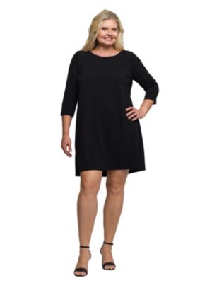 24seven Comfort Apparel Womens Plus Size Three Quarter Sleeve A Line Knee Length Dress, Black, 3X