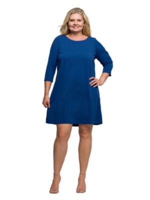 24seven Comfort Apparel Womens Plus Size Three Quarter Sleeve A Line Knee Length Dress