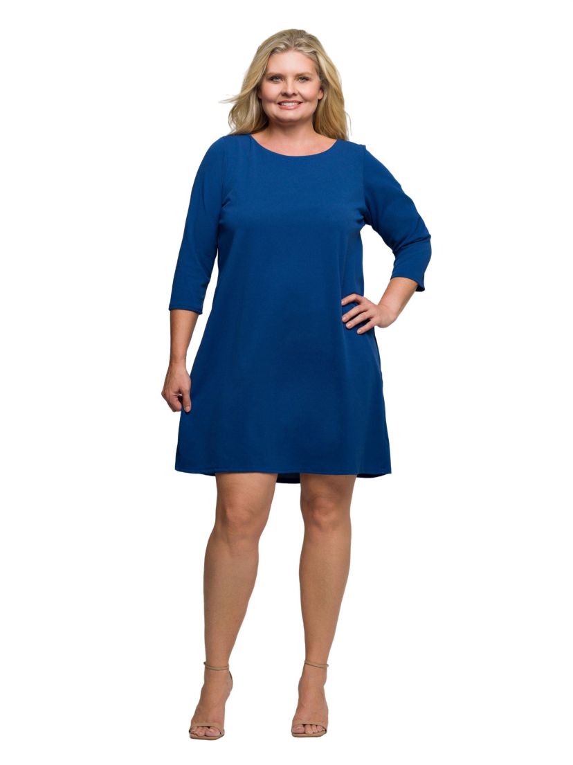 Womens Plus Size Three Quarter Sleeve A Line Knee Length Dress
