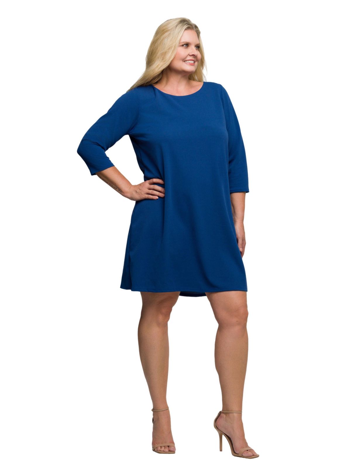 Womens Plus Size Three Quarter Sleeve A Line Knee Length Dress