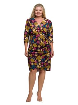 24seven Comfort Apparel Womens Plus Size Floral Print Faux Wrap Dress