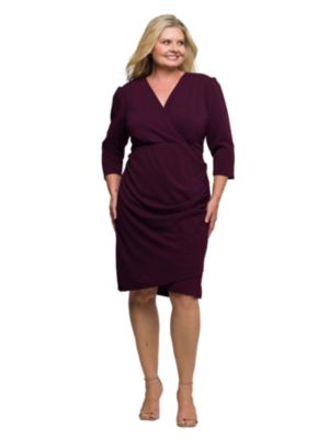 24seven Comfort Apparel Womens Plus Size Solid Color V Neck Faux Wrap Dress