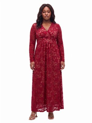 24seven Comfort Apparel Women's Elevate Curvy Elegant V Neck Long Sleeve Floral Lace Dress, 3XL