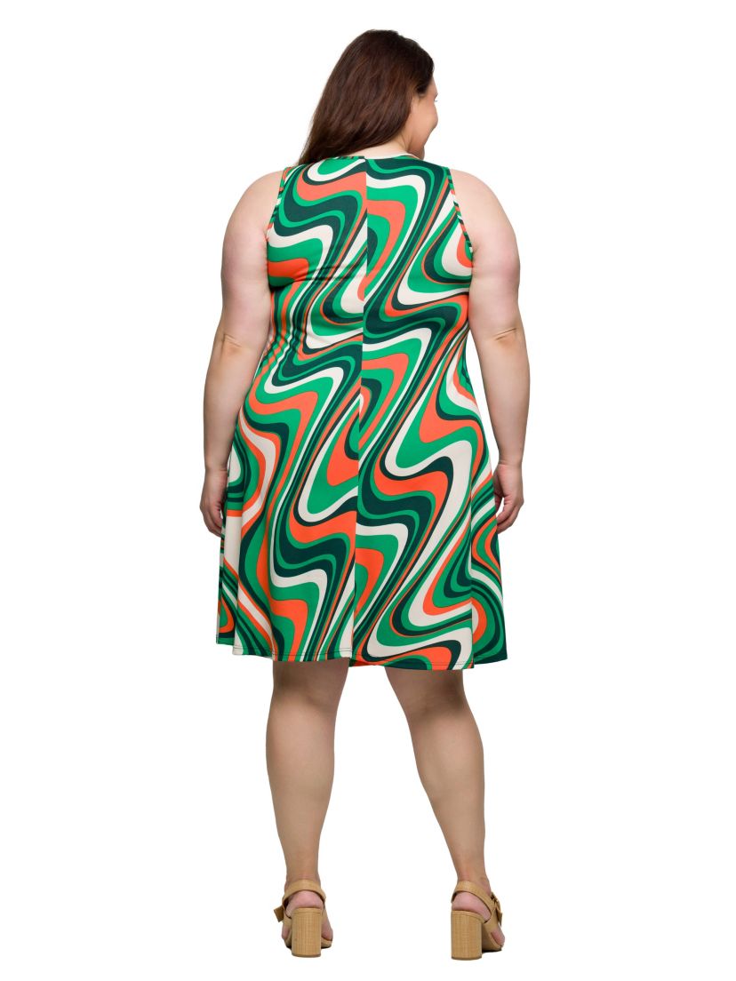 Plus Size Green Print Sleeveless Knee Length Tank Swing Dress