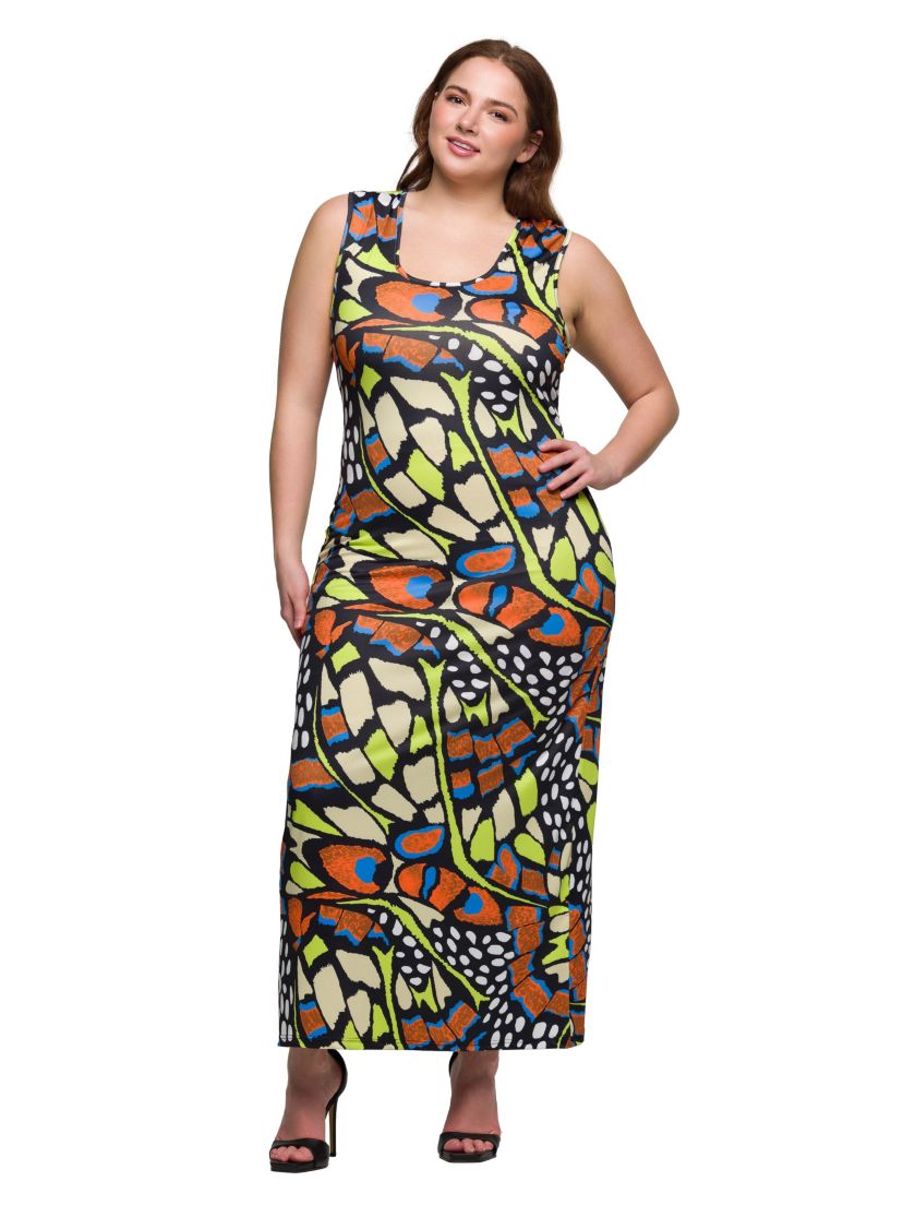 Bright Butterfly Print Plus Size Razorback Tank Casual Maxi Dress