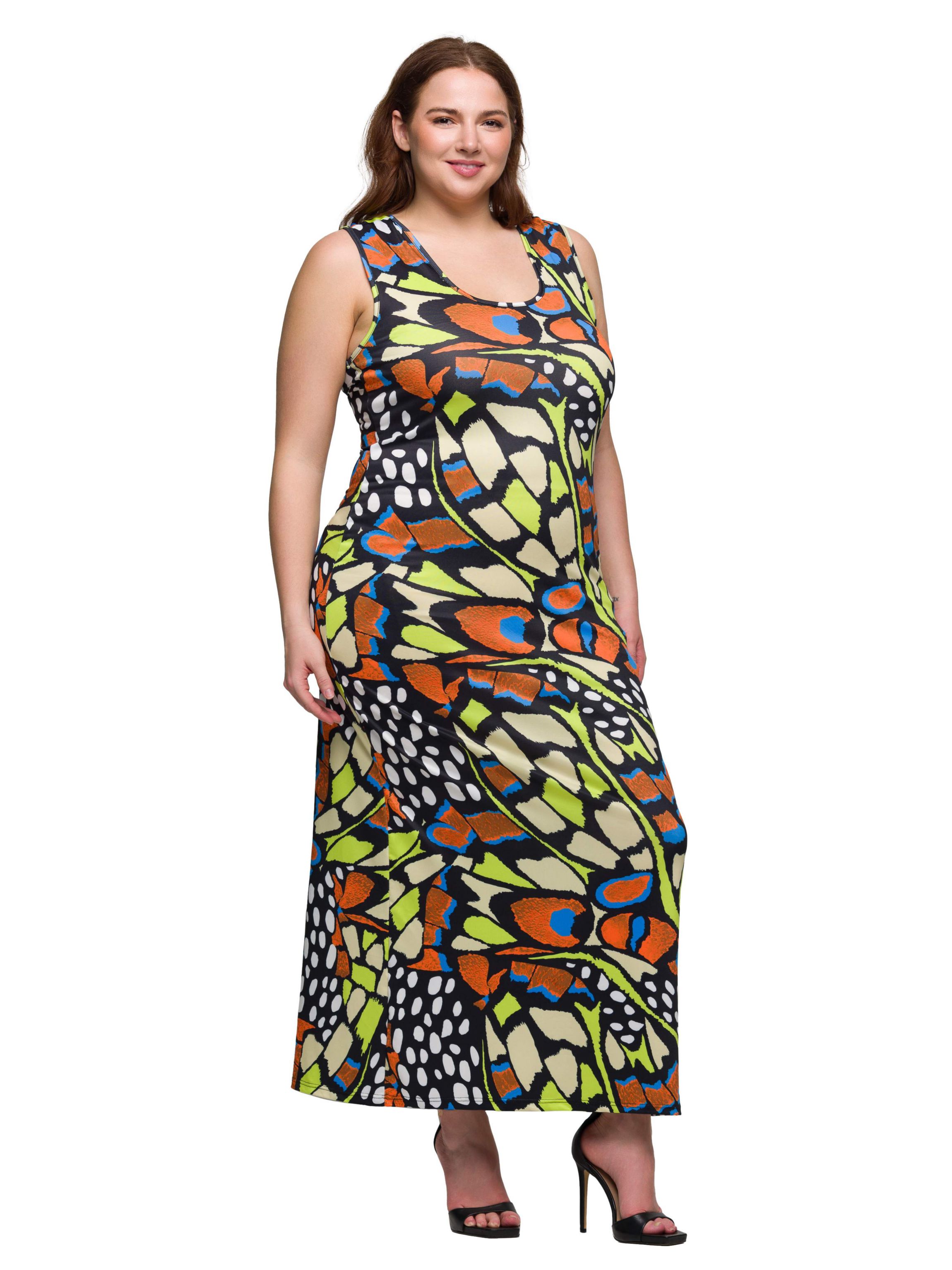 Bright Butterfly Print Plus Size Razorback Tank Casual Maxi Dress