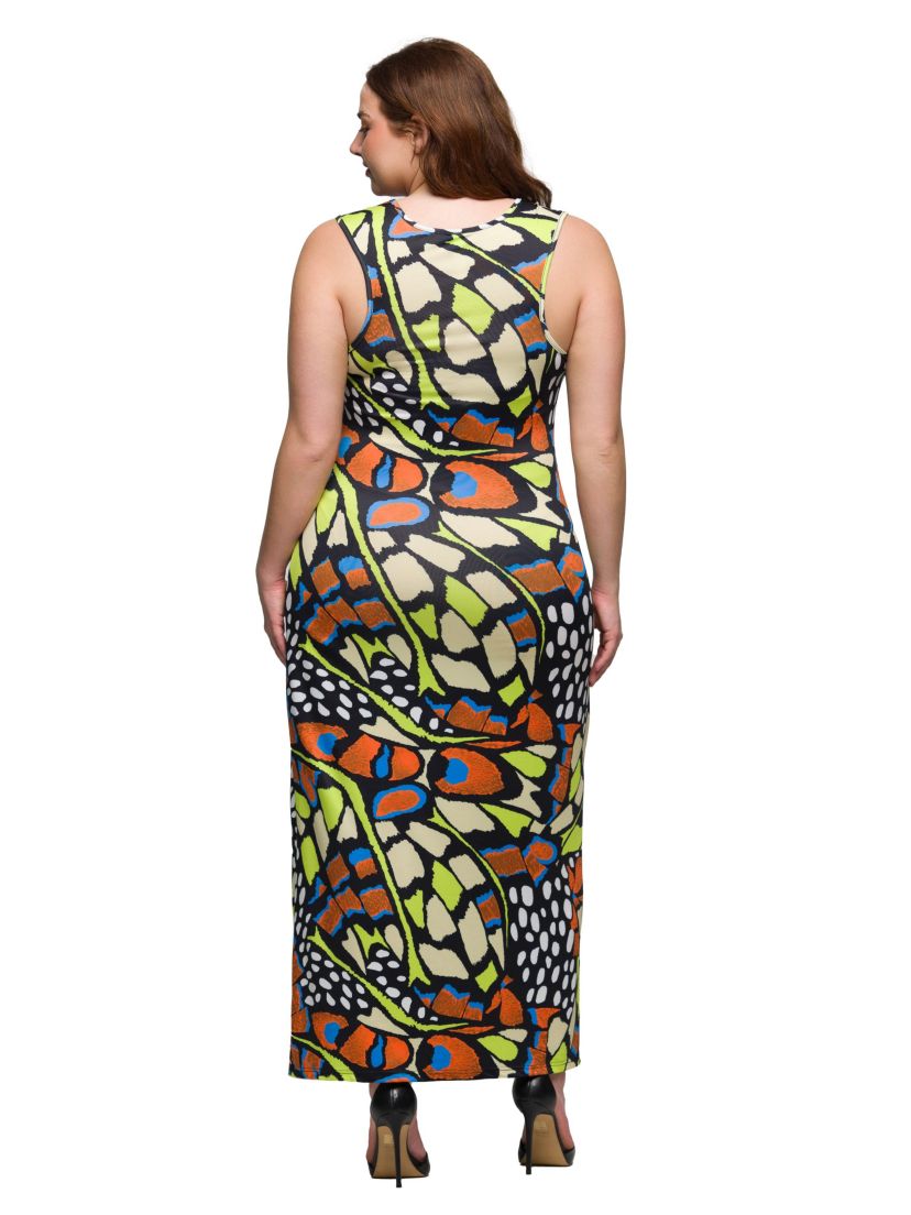 Bright Butterfly Print Plus Size Razorback Tank Casual Maxi Dress
