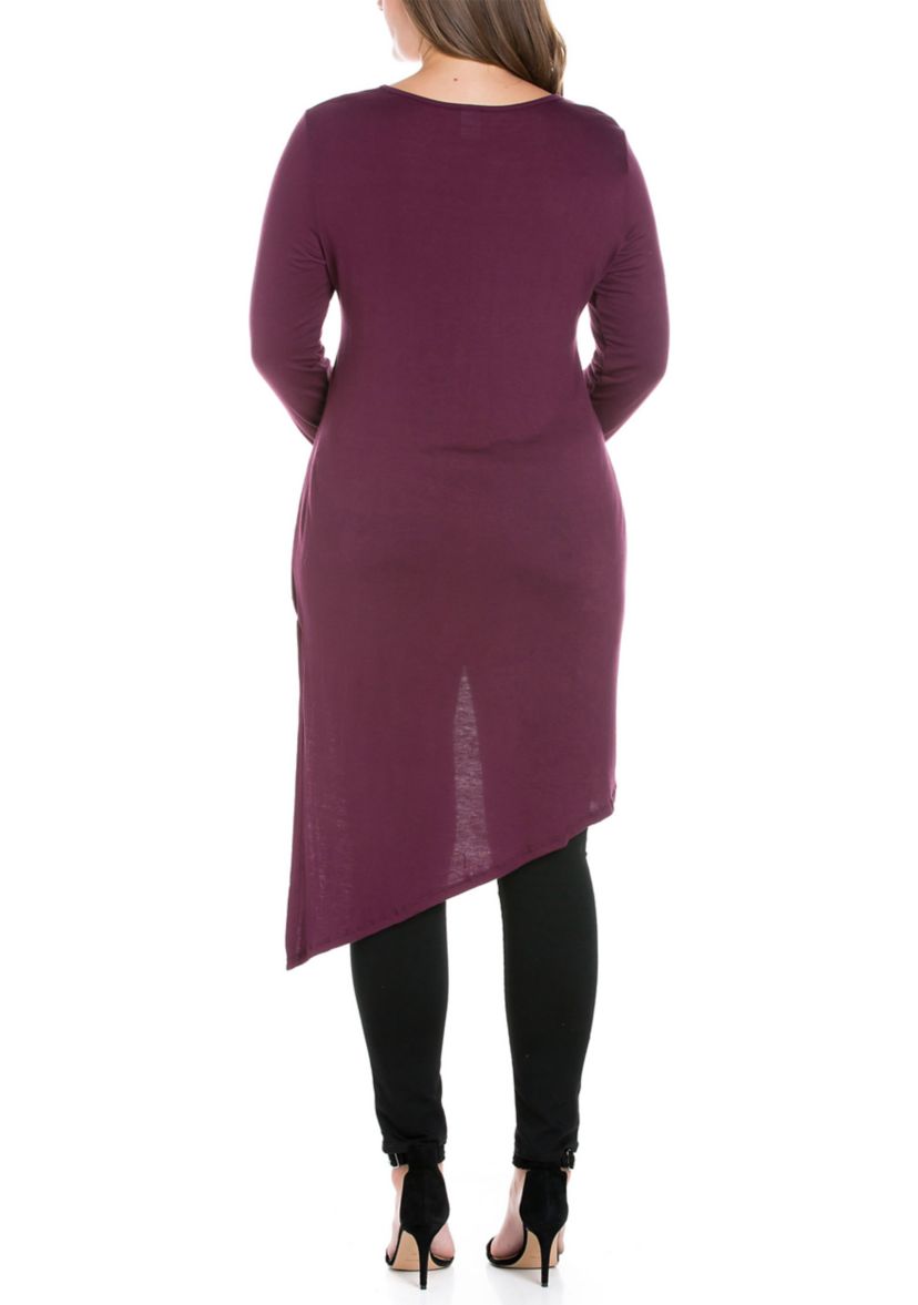 Plus Size Long Sleeve Knee Length Asymmetrical Tunic Top