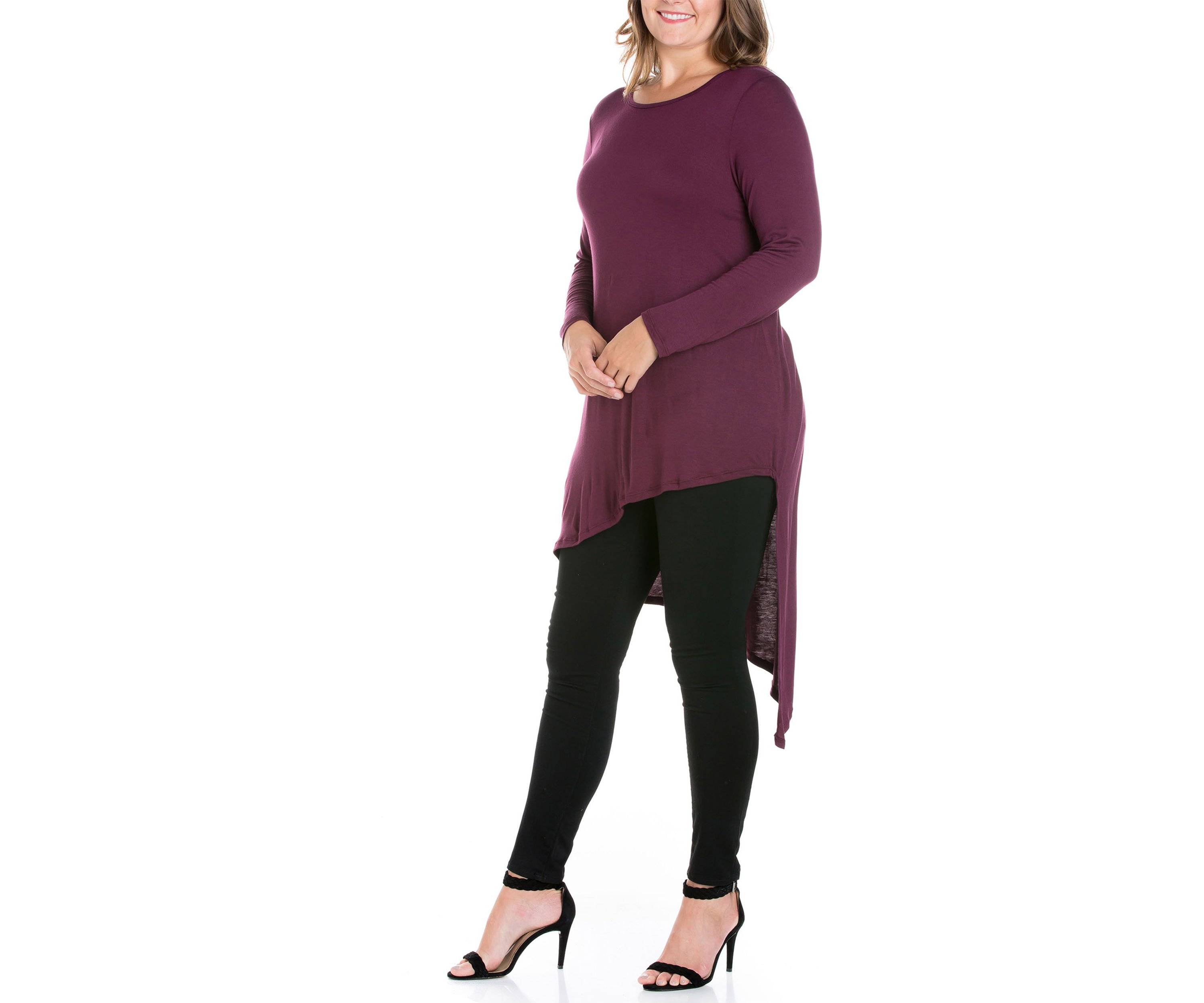 Plus Size Long Sleeve Knee Length Asymmetrical Tunic Top