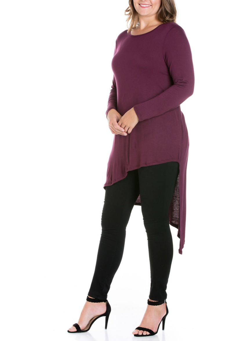 Plus Size Long Sleeve Knee Length Asymmetrical Tunic Top