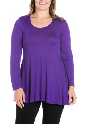 24seven Comfort Apparel Women's Poised Long Sleeve Swing Plus Size Tunic Top