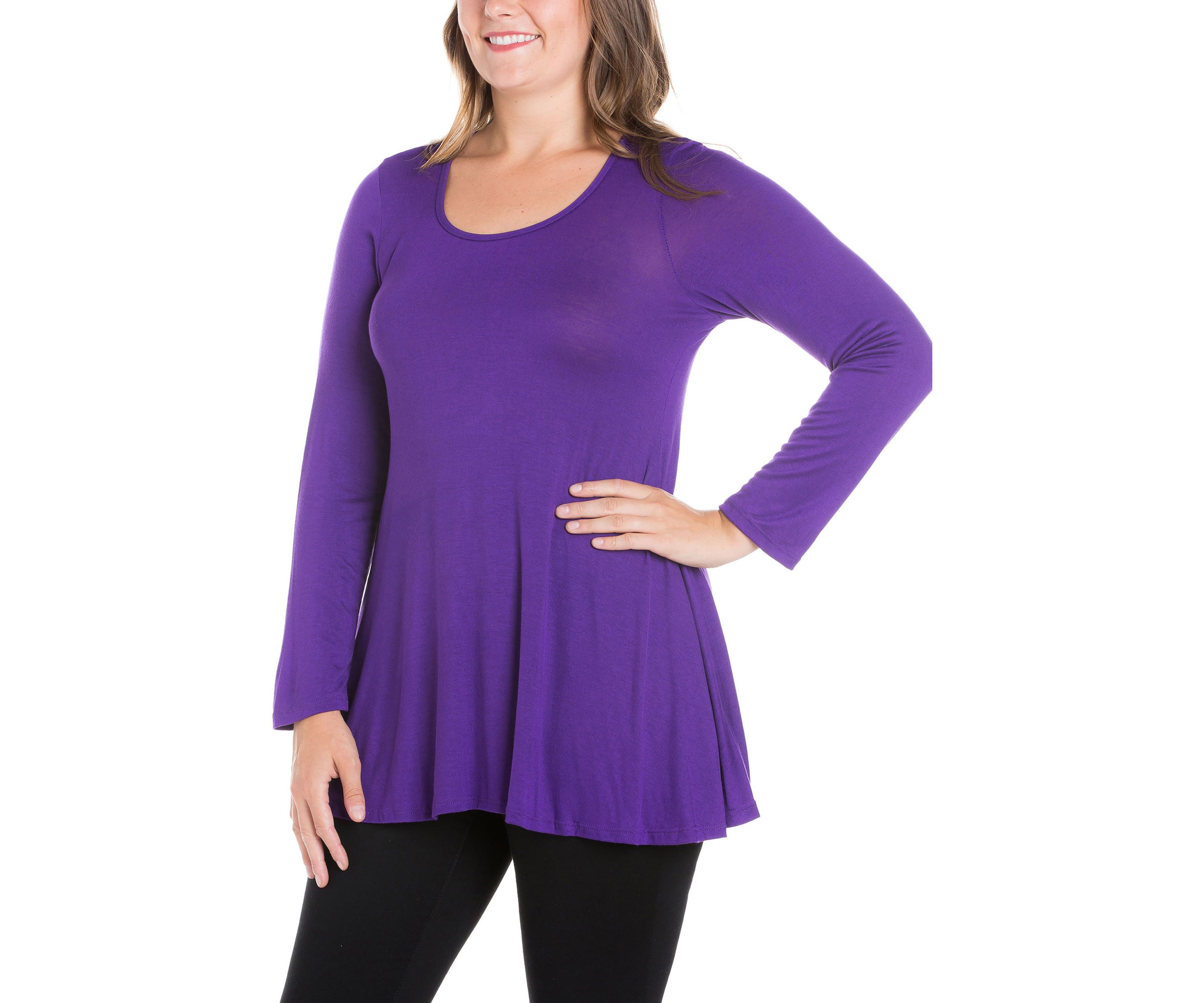 Poised Long Sleeve Swing Plus Size Tunic Top