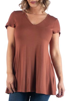 24seven Comfort Apparel Women's Plus Size Short Sleeve V Neck Tunic
