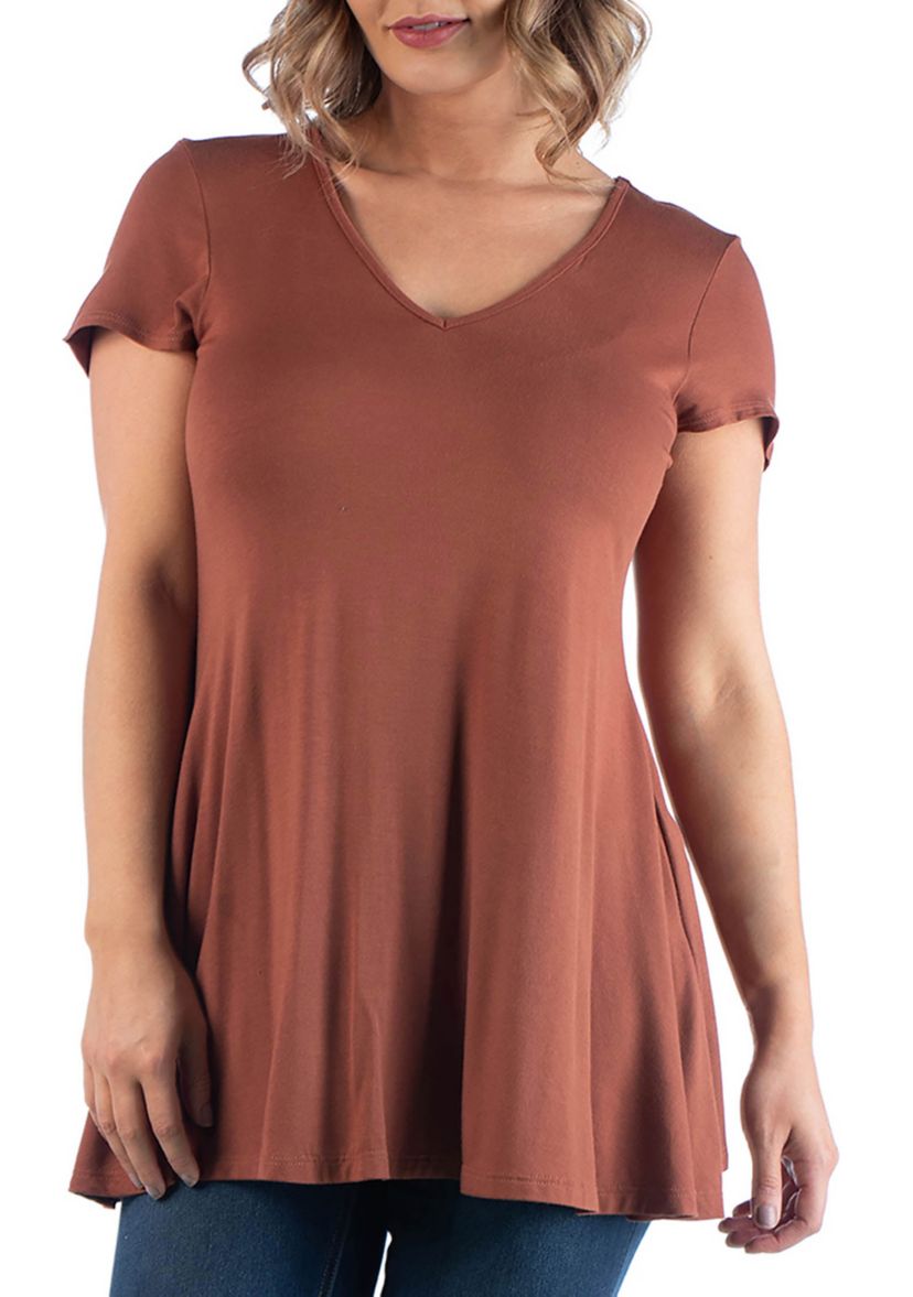 Plus Size Short Sleeve V Neck Tunic