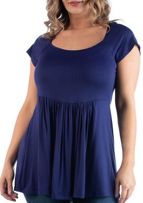 24seven Comfort Apparel Women's Plus Size Cap Sleeve Babydoll Top