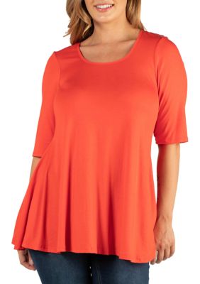 24seven Comfort Apparel Women's Plus Size Elbow Sleeve Tunic Top, Orange, 3X