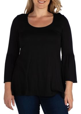 24seven Comfort Apparel Women's Plus Size Long Bell Sleeve Flared Tunic Top