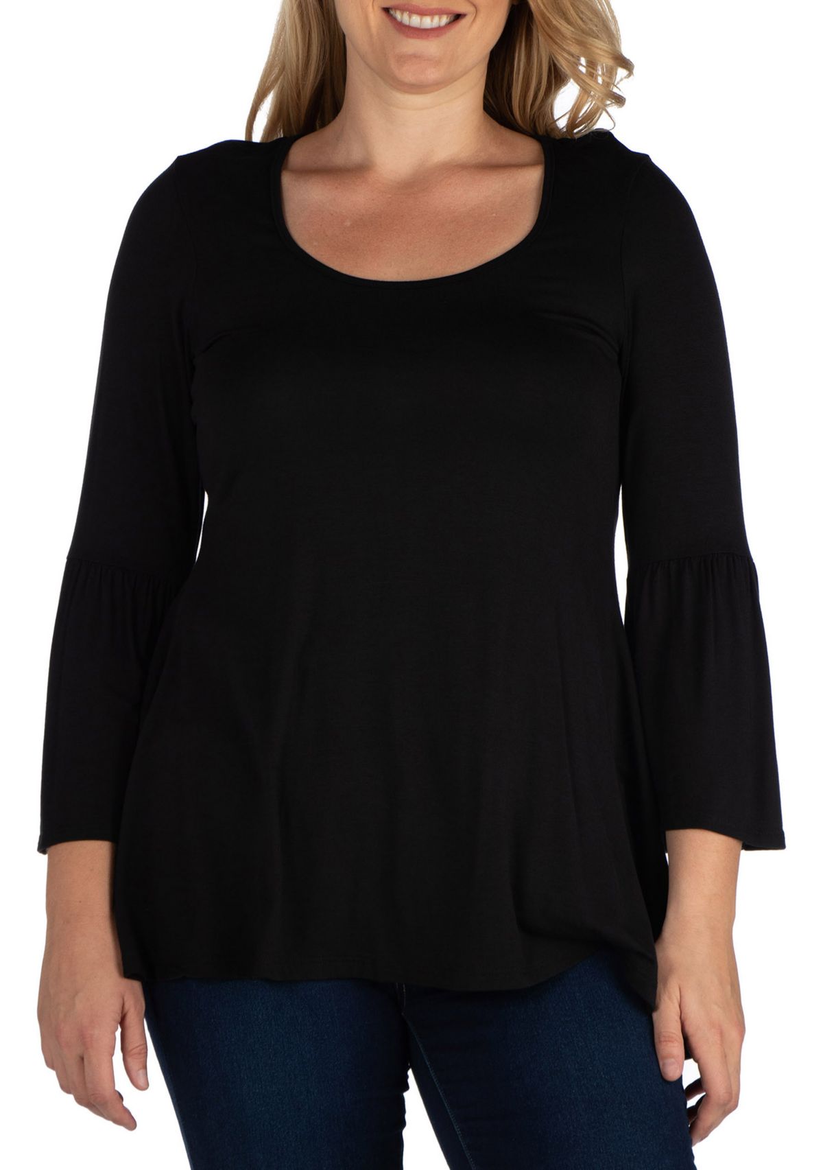 Plus Size Long Bell Sleeve Flared Tunic Top