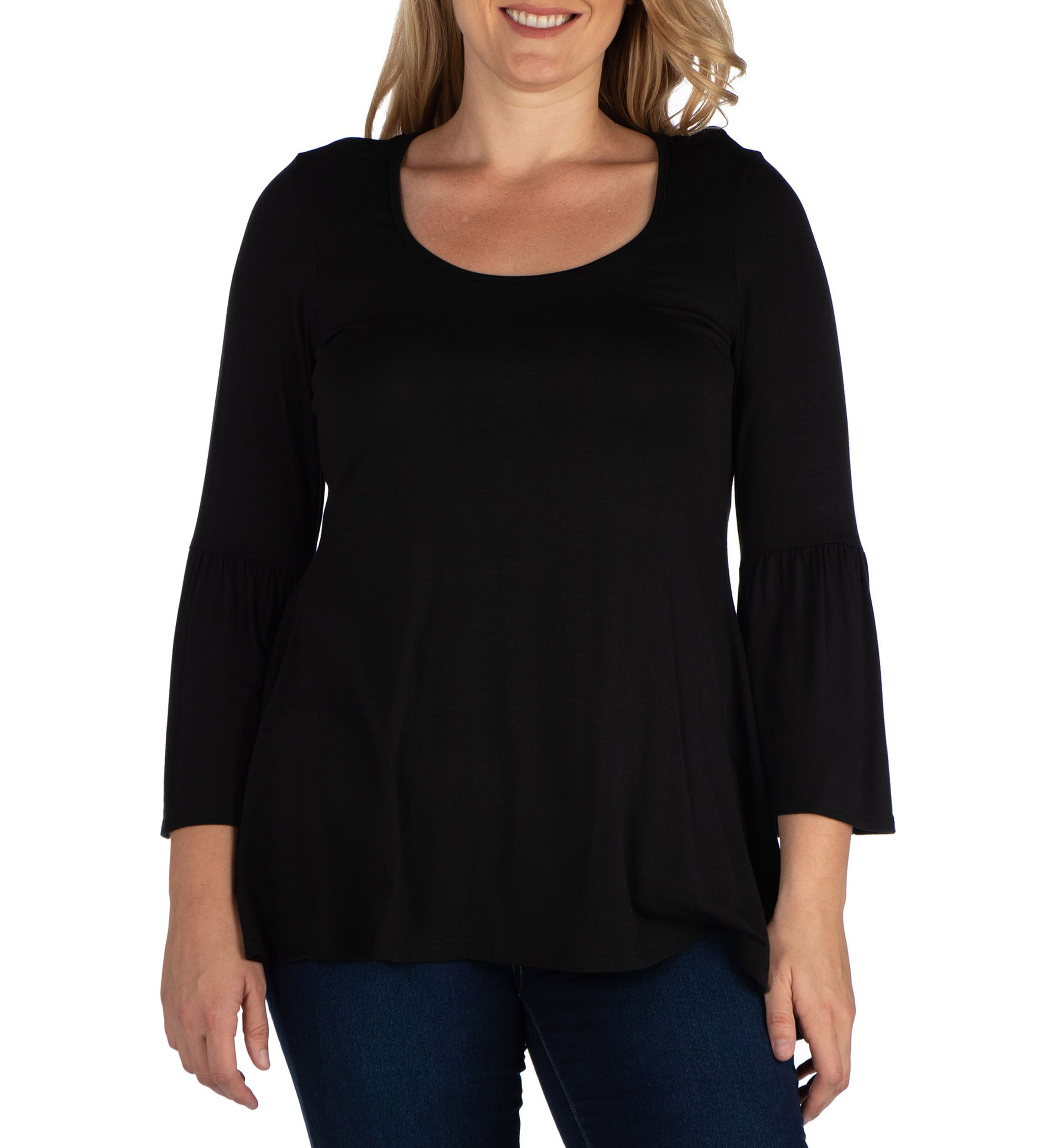 Plus Size Long Bell Sleeve Flared Tunic Top