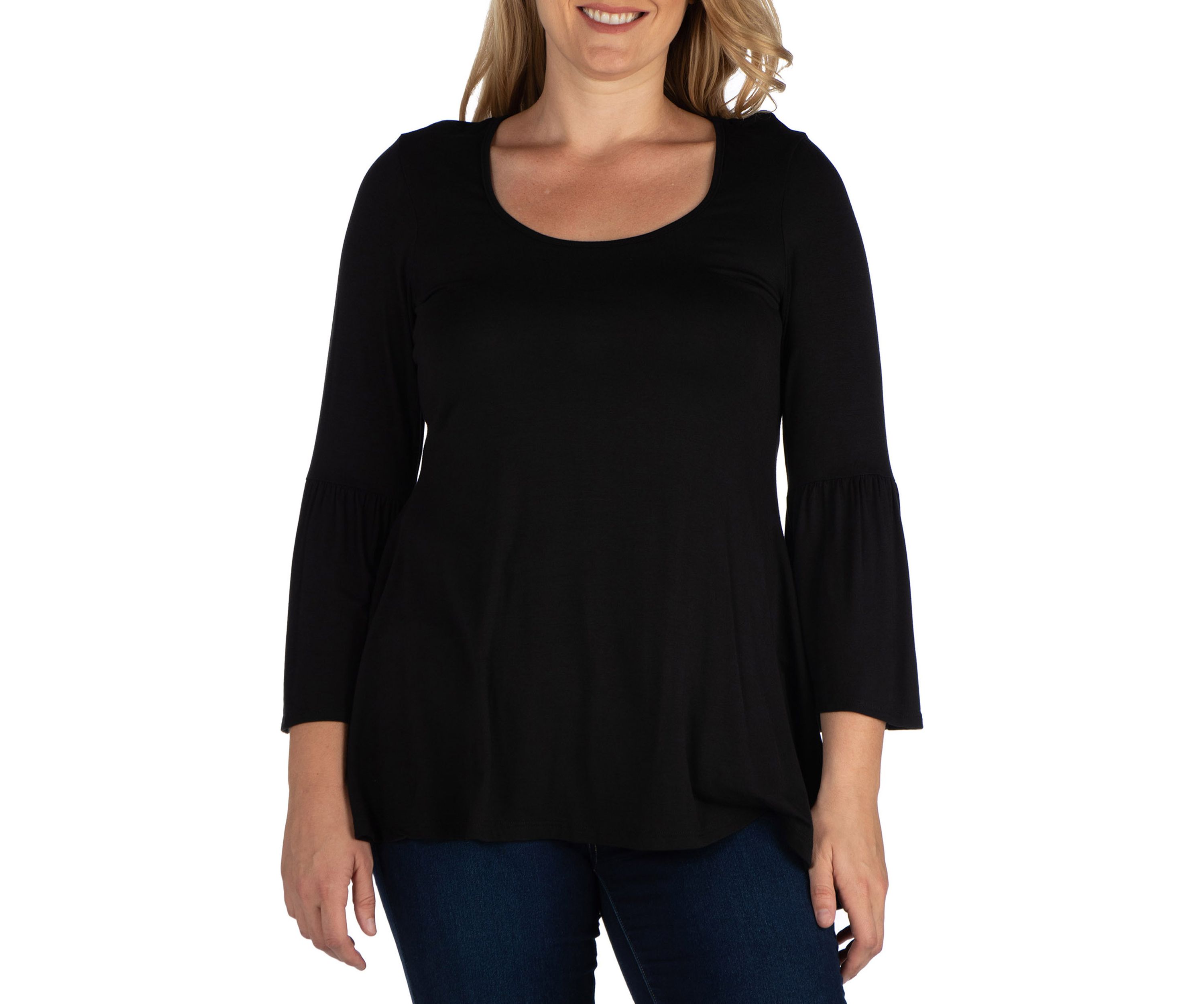 Plus Size Long Bell Sleeve Flared Tunic Top