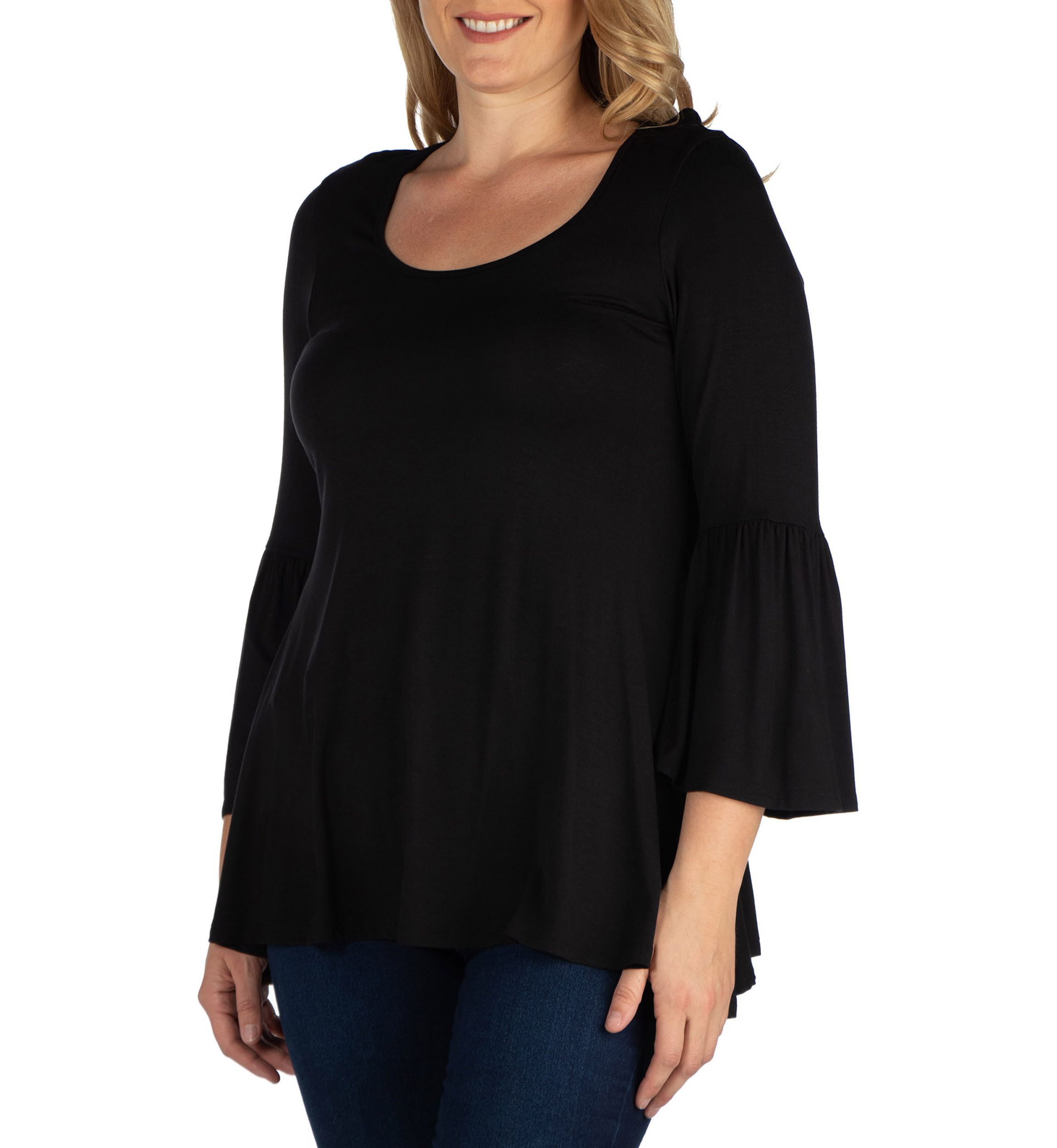 Plus Size Long Bell Sleeve Flared Tunic Top