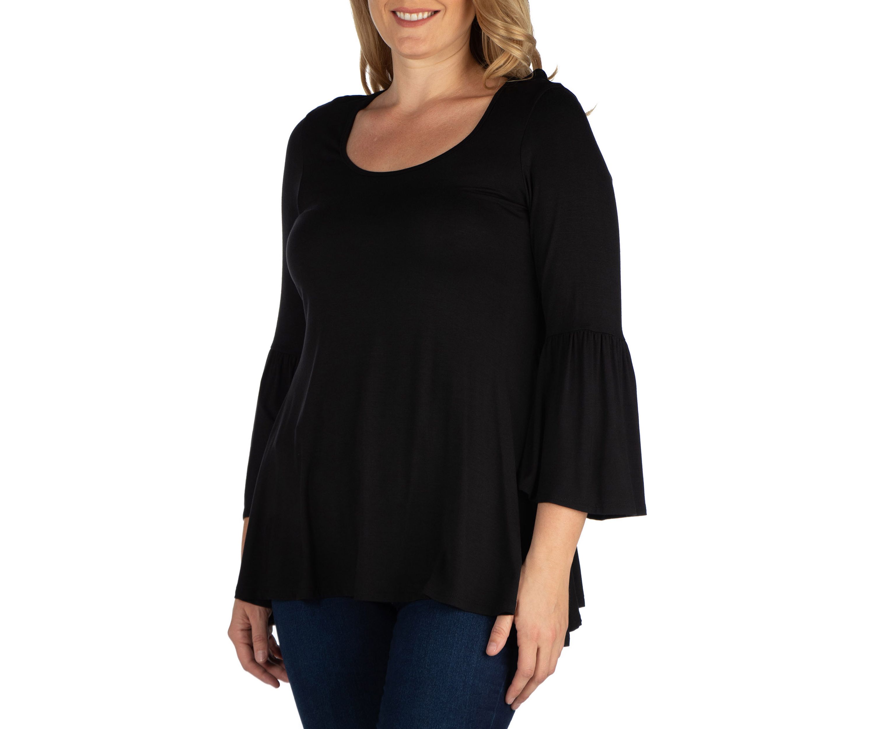 Plus Size Long Bell Sleeve Flared Tunic Top