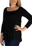 Plus Size Wide Square Neck Pleated Long Sleeve Tunic Top