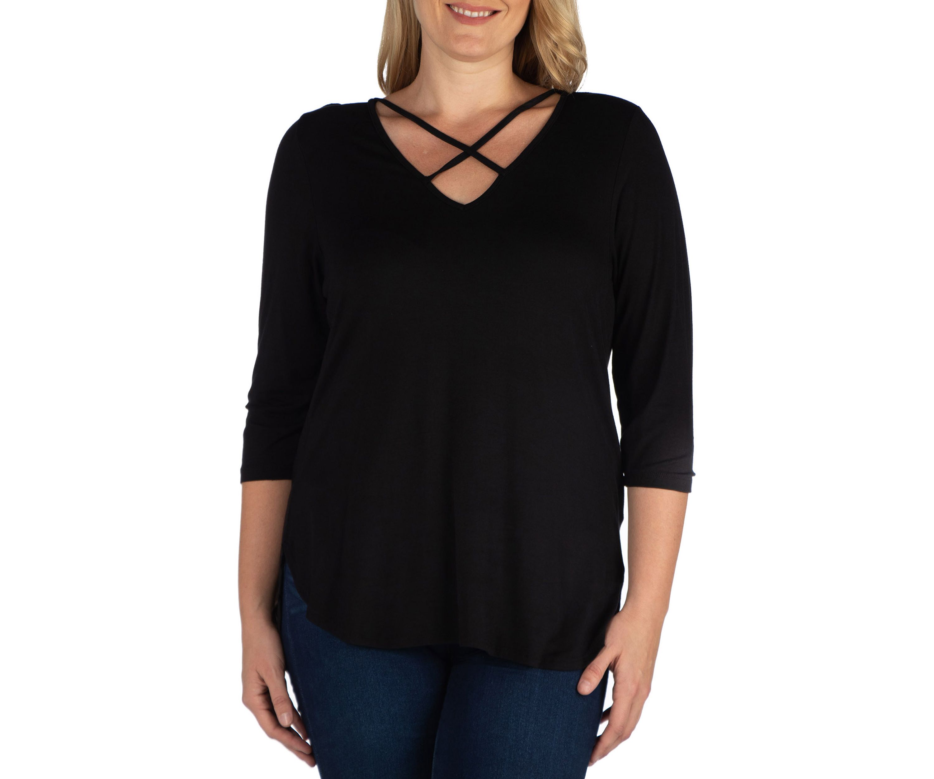 Plus Size Criss Cross Round Hemline Tunic Top