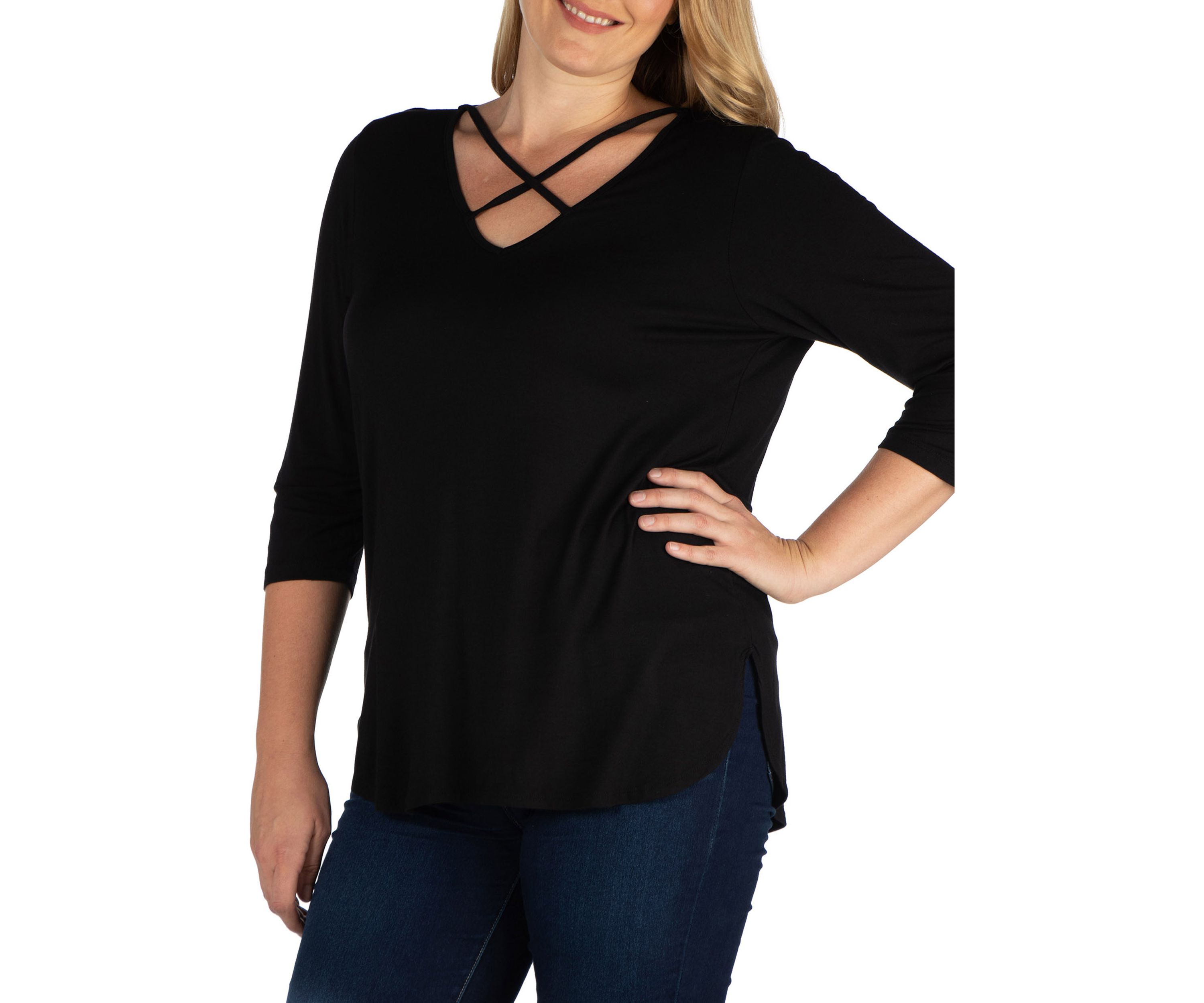 Plus Size Criss Cross Round Hemline Tunic Top