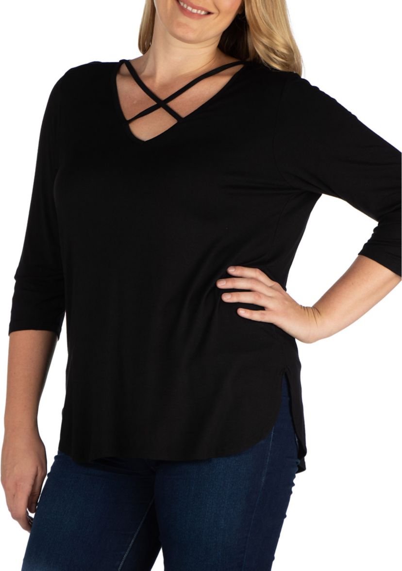 Plus Size Criss Cross Round Hemline Tunic Top