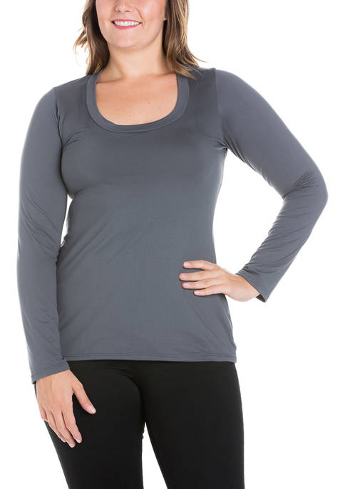 Plus Size Solid Long Sleeve Scoop Neck T-Shirt