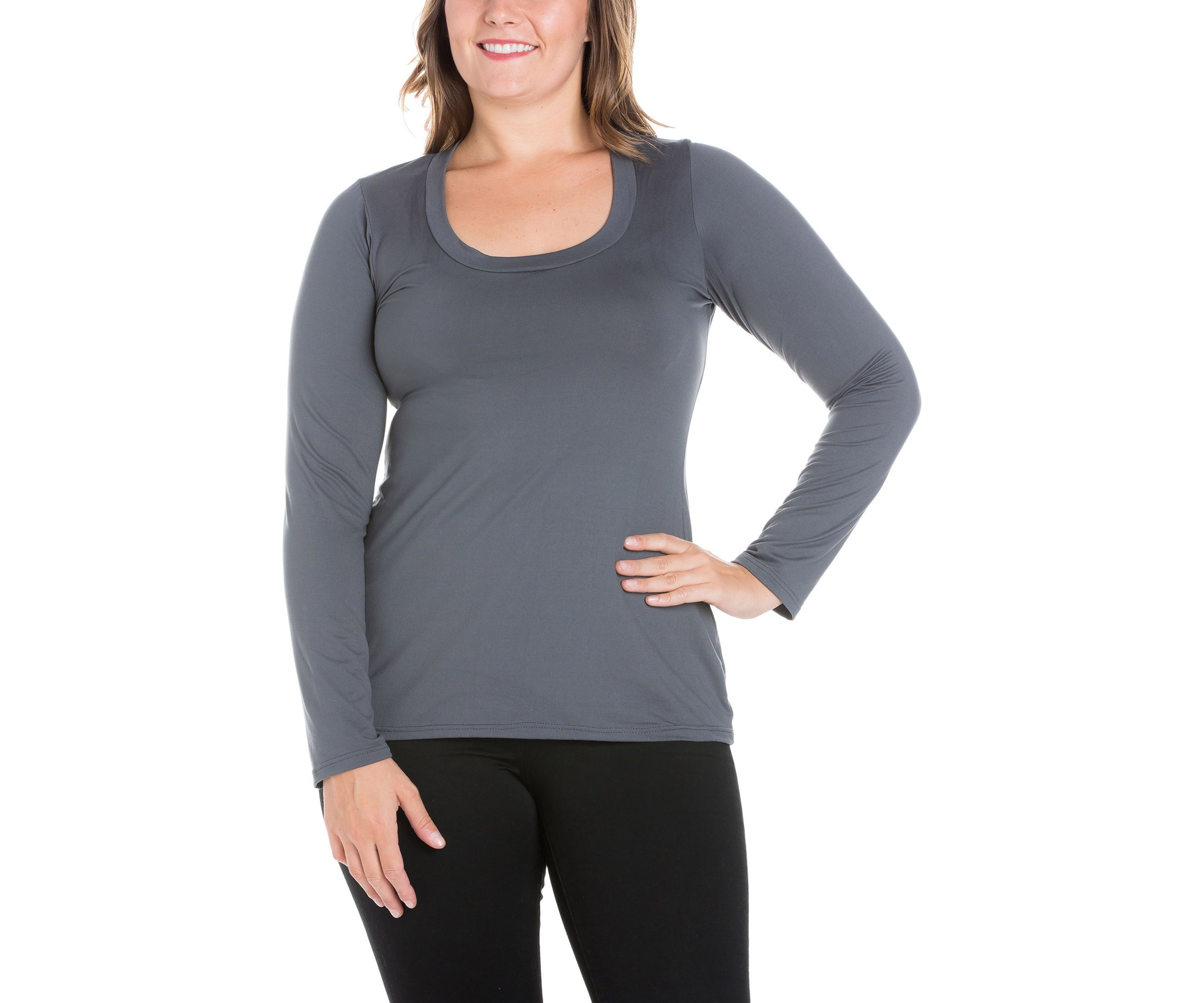 Plus Size Solid Long Sleeve Scoop Neck T-Shirt