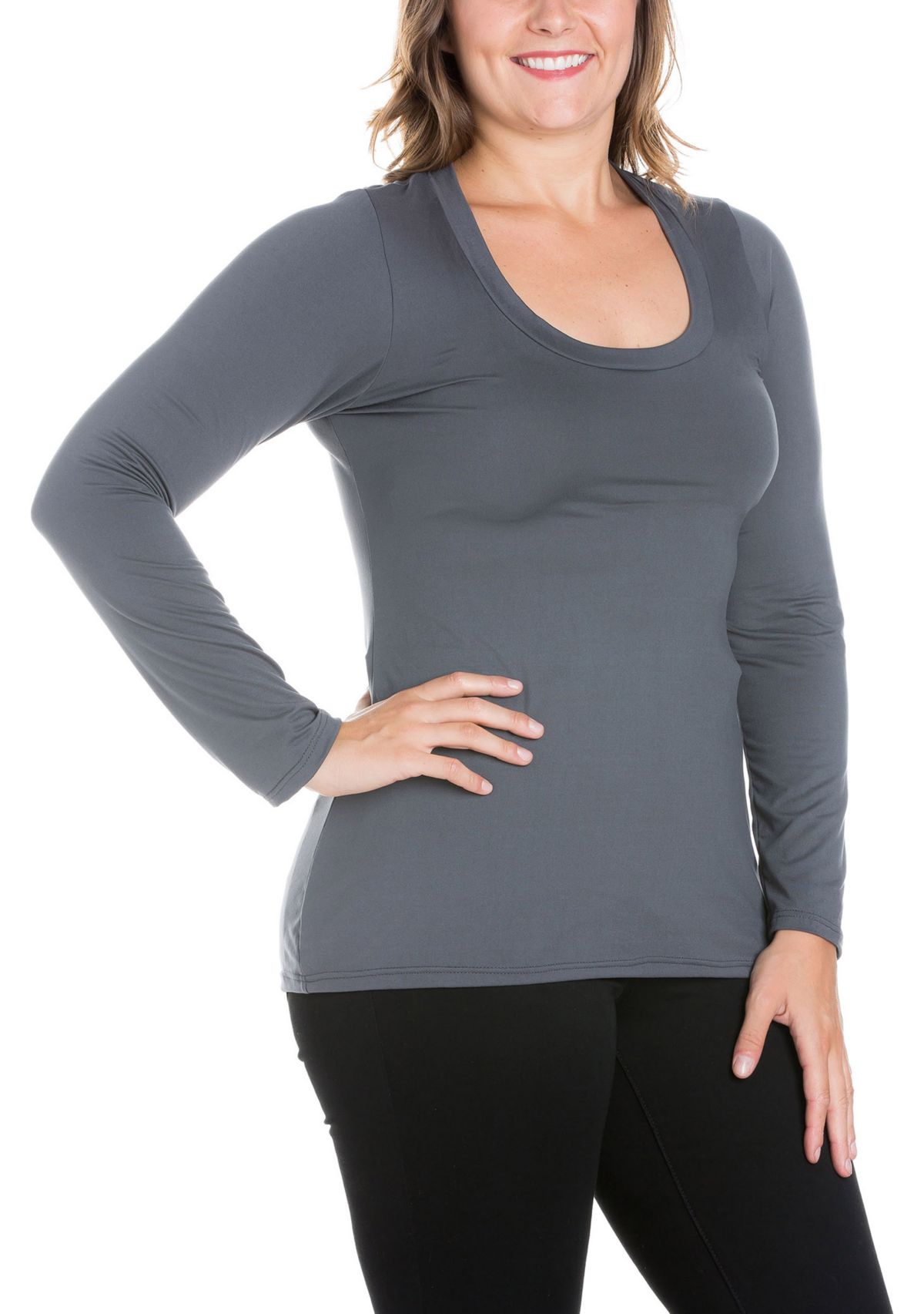 Plus Size Solid Long Sleeve Scoop Neck T-Shirt