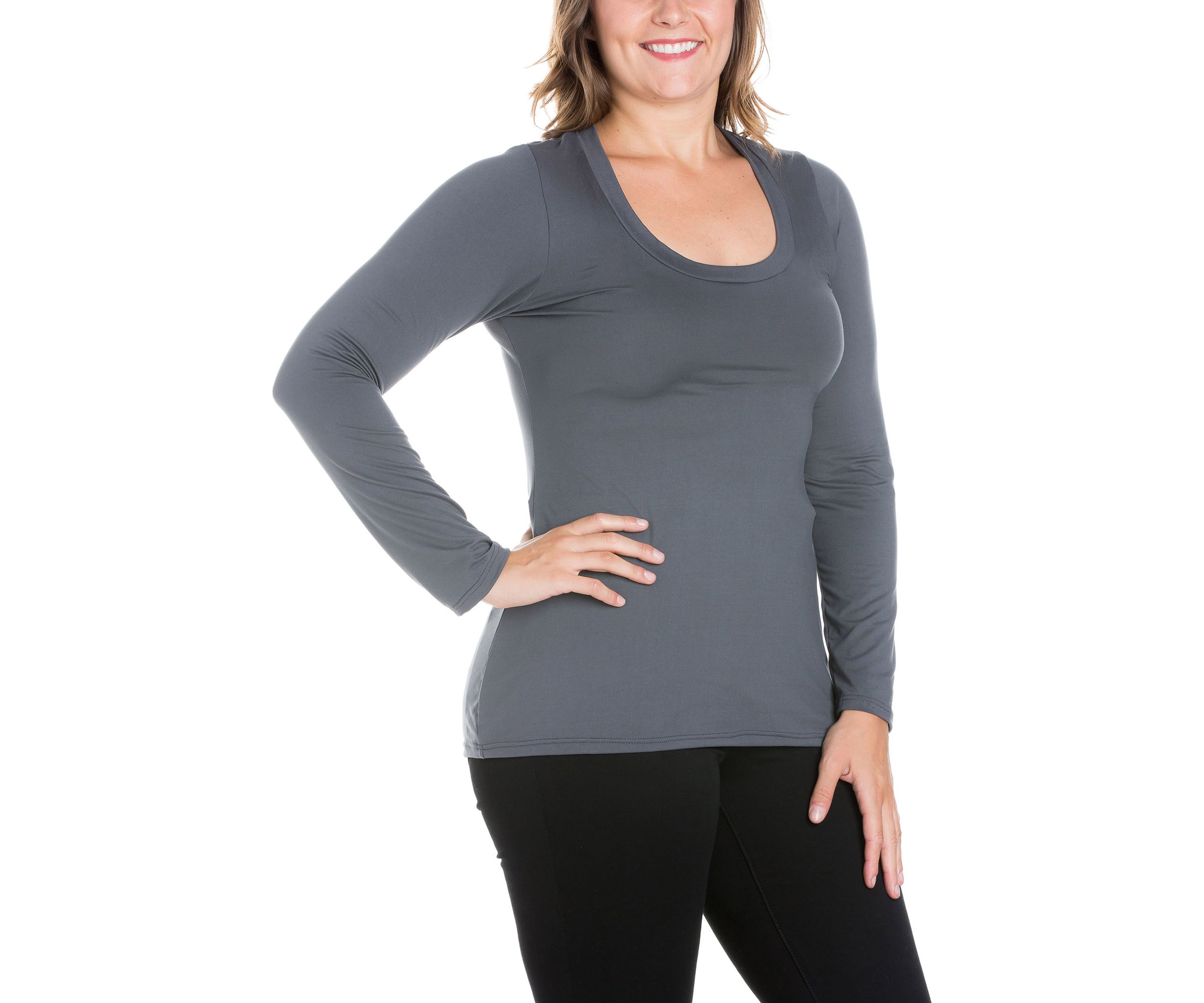 Plus Size Solid Long Sleeve Scoop Neck T-Shirt
