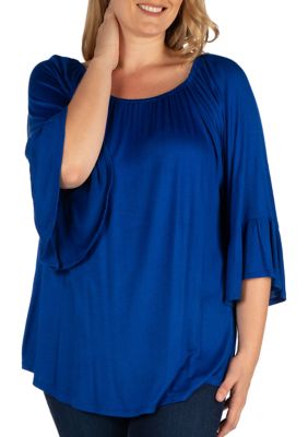 24seven Comfort Apparel Women's Plus Size Bell Sleeve Loose Fit Tunic Top