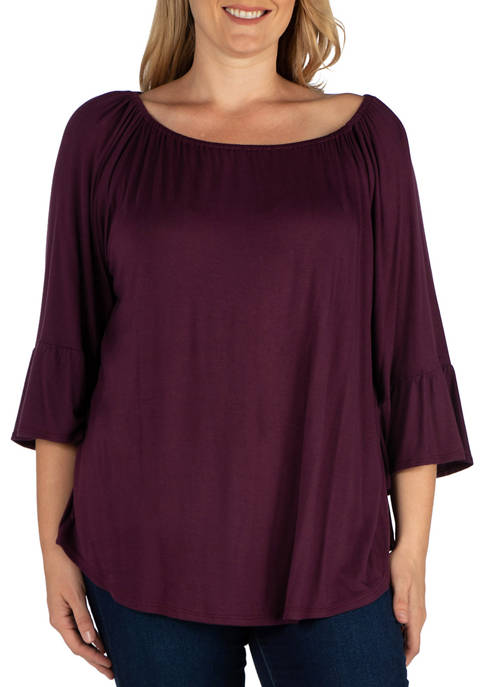 Plus Size Bell Sleeve Loose Fit Tunic Top